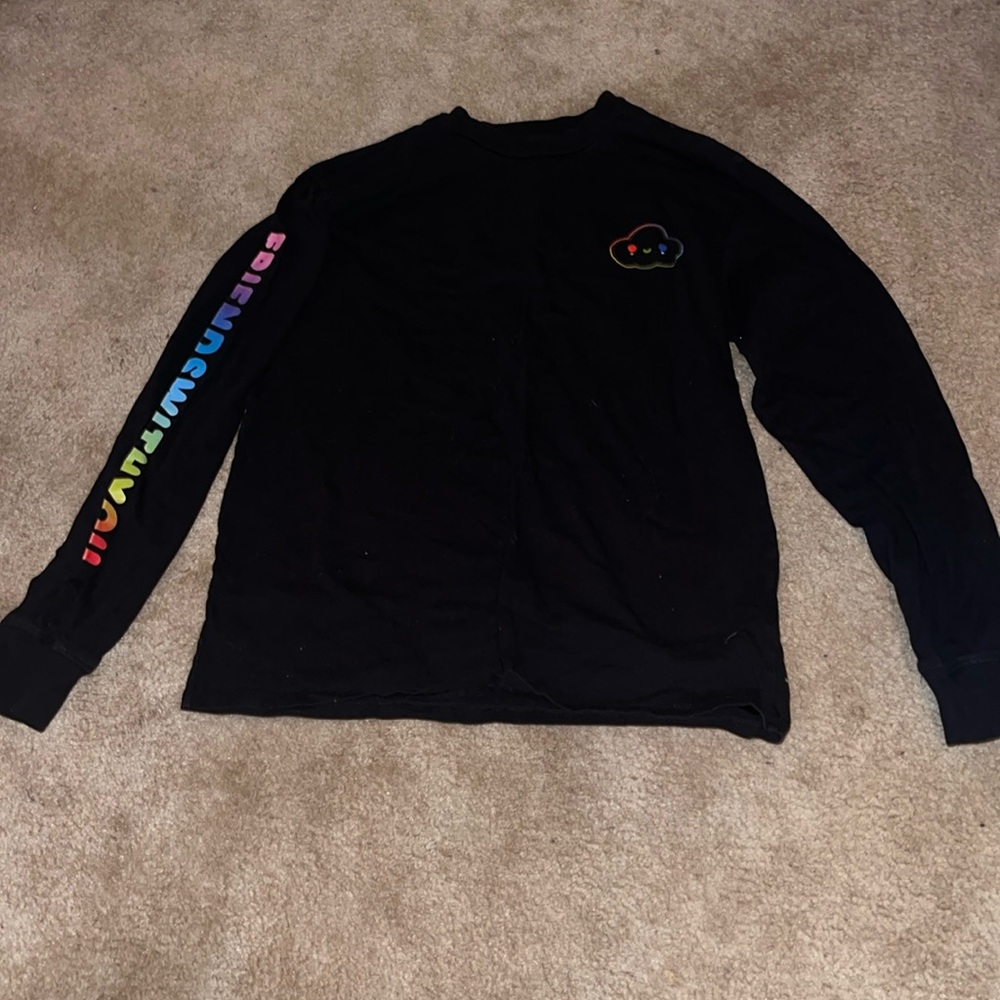 GUESS x Friends With You Black Crew Neck Long-Sleeve Tee T-shirt Size Small